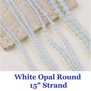 White Opal Round Beads  15" Strand